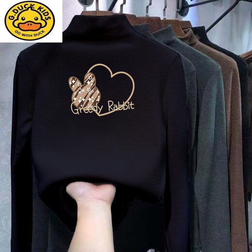 G.DUCKKIDS女童装德绒打底衫秋冬大儿童半高领长袖T恤加绒女孩宝宝内搭上衣 杏色【1276款 加厚磨毛】 140cm