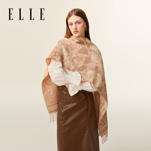 ELLE gift box 100% sheep wool scarf women's autumn and winter gift warm fashion jacquard scarf shawl
