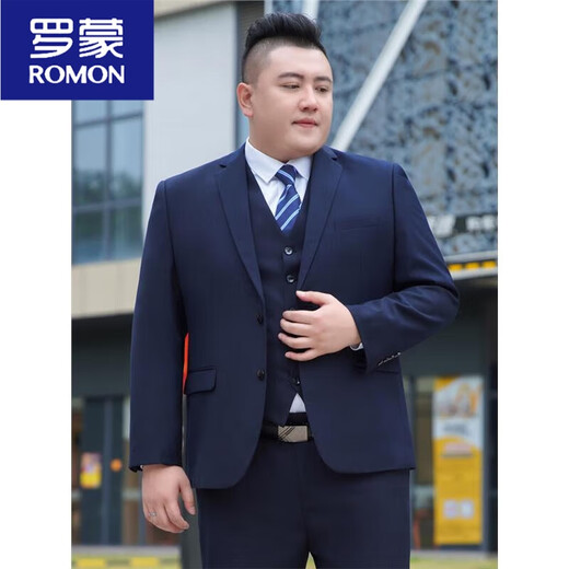 ROMON large size suit men's suit plus fat plus fat business formal suit jacket wedding dress loose black autumn gray (suit + trousers) 5XL 200 210-225Jin Jin equals 0.5 kg