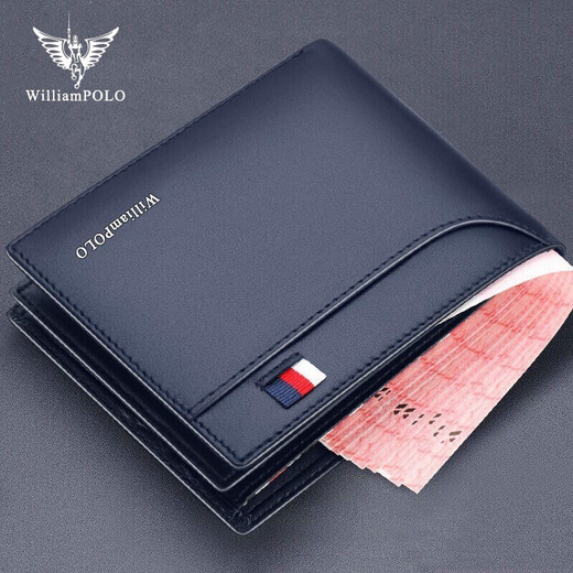 Williampolo Paul Wallet Herren Kuhläden Männer Brieftasche Kurzer Führerschein Brieftasche Wallet Wallet Vatertag Geschenke für Papa Blau
