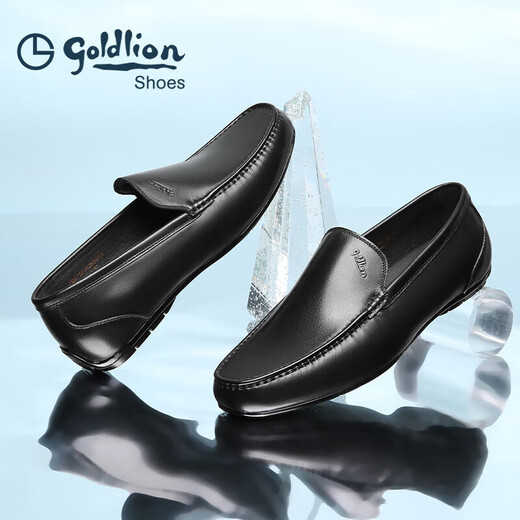 Goldlion men's slip-on shoes, comfortable loafers, business casual leather shoes 57101035001A-black-size 41