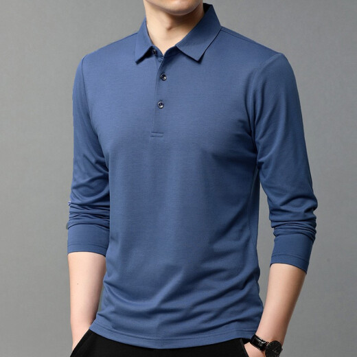 Hengyuanxiang long-sleeved T-shirt men's Korean style t-shirt autumn lapel casual sweater men's medium gray [thin section] 180/52/115