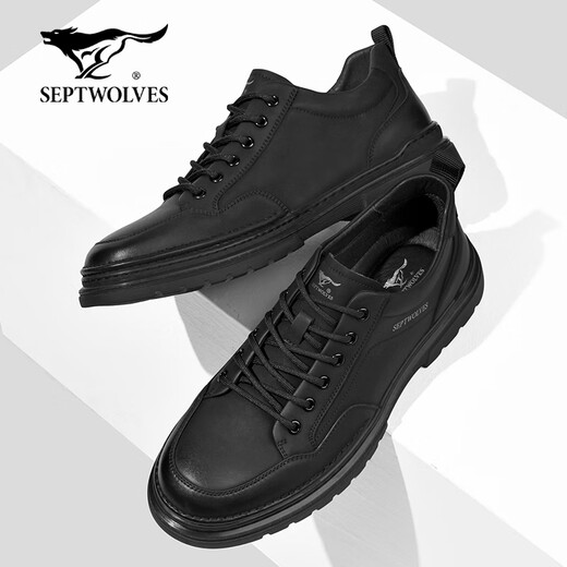 Septwolves men's shoes winter 2025 new sneakers men's breathable thick-soled wear-resistant work shoes trendy versatile business casual leather shoes black 43