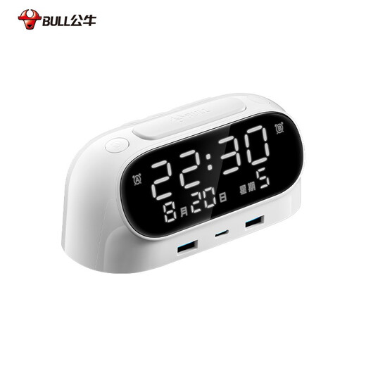BULL second generation alarm clock charging tungsten bedside socket/plug strip/row plug/C port 20W fast charging 2 2-hole + 3 USB ports (2A 1C) total length 1.1 meters