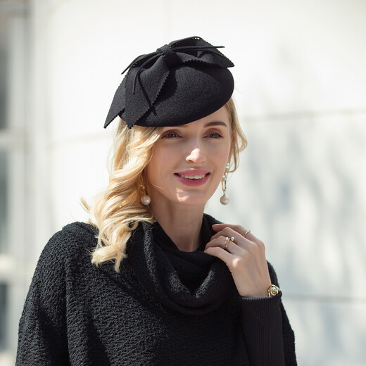 EE Winter New Original Design Australian Wool Top Hat Celebrity British Banquet Dress Hat Women Black M (56-58cm)
