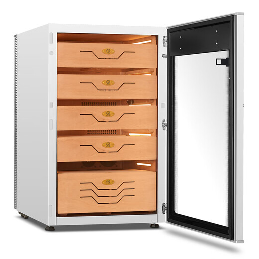 Bulldog cigar cabinet with constant temperature and humidity, ammonia removal, fingerprint lock control, wet eggplant password lock, energy-saving WiFi remote control, VC428 Divine Dog PLUS, cedar wood moisturizing, naked breeding, imported home VC308 Divine Dog PLUS with fingerprint password lock, WIFI+ white