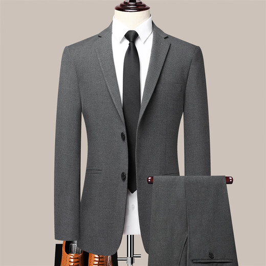 MOELAGVT Premium Suit Suit Wool Autumn and Winter Thick Suit Men's Business Casual Formal Wedding Groom and Groomsmen Ceremony Clothing Gray 2 Buttons Not Slit High-End Style M (170)