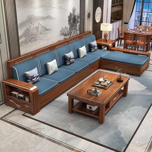 Chenya solid wood sofa walnut solid wood sofa combination modern Chinese style winter and summer dual-purpose large and small apartment storage furniture 70% users choose four-seater + imperial concubine couch + coffee table