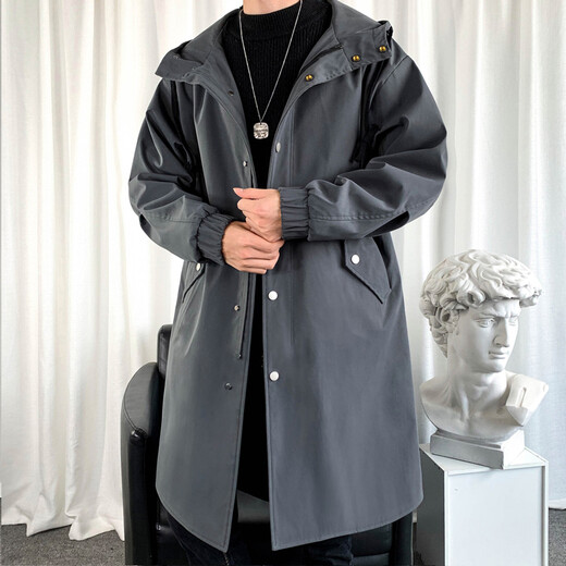 Lovren thickened cotton autumn and winter coat windbreaker men's medium-length large size loose casual trendy knee-high coat hooded jacket black regular thickness 3XL (suitable for 175-210Jin Jin equals 0.5 kg)