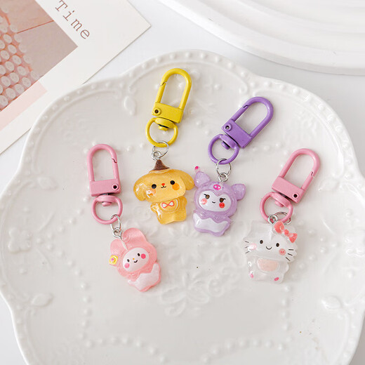 High-value cute cartoon keychain exquisite girls' bag accessories pendant elementary school gift hanging small gift [Transparent Sanrio] 1 package (random)