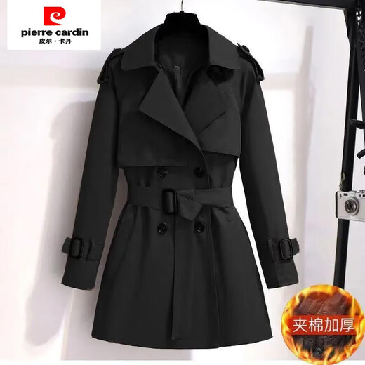 Pierre Cardin windbreaker jacket for women 2024 spring and autumn new Korean style small waist chic British style short coat black (two layers with lining) M 95-105Jin Jin is equal to 0.5 kg