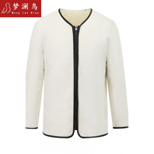 梦澜鸟皮毛一体羊皮袄子羊的毛羔棉服男皮衣羊剪绒整皮内胆上衣防风外套 乳白色 圆领 L 175/88A