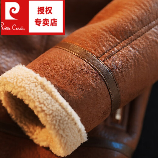 Pierre Cardin suede jacket men's fur integrated sherpa top winter velvet thickened motorcycle parka men's jacket camel XL