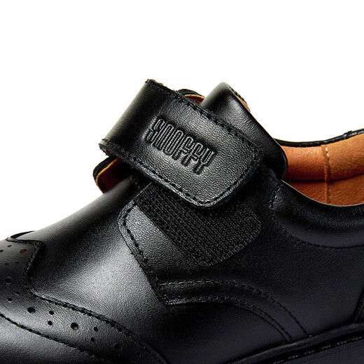 Snuffy boys' leather shoes spring and autumn first layer cowhide children's campus student performance black leather shoes medium and large children's single shoes black 39