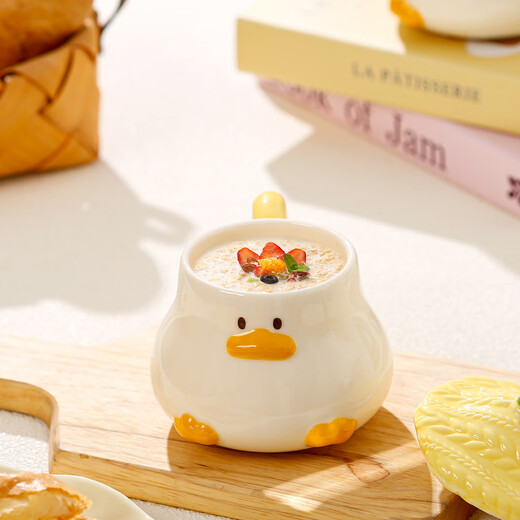Hand-painted cartoon duck mug underglaze color stamped cute water cup coffee cup household ceramic cup breakfast cup yellow 1 piece 400ml
