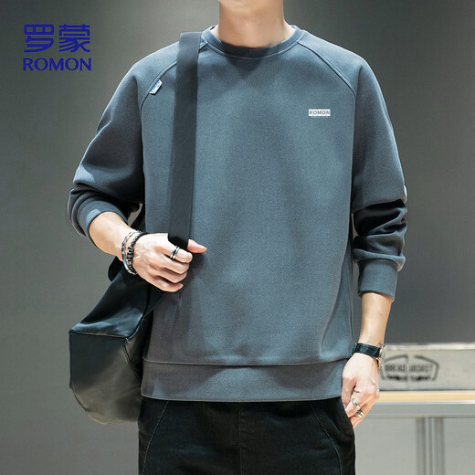 ROMON sweatshirt men's autumn and winter round neck loose long-sleeved T-shirt versatile bottoming shirt jacket men's ZH933 gray 2XL