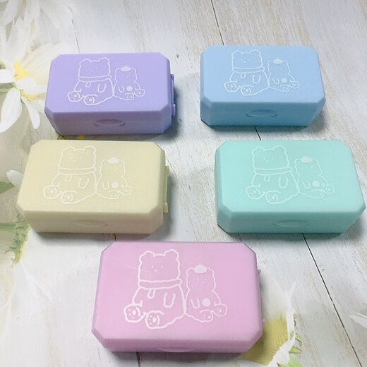 妙眸可爱小熊图案卡通简约小巧便携式隐形眼镜盒收纳美瞳盒伴侣盒csyy 粉色