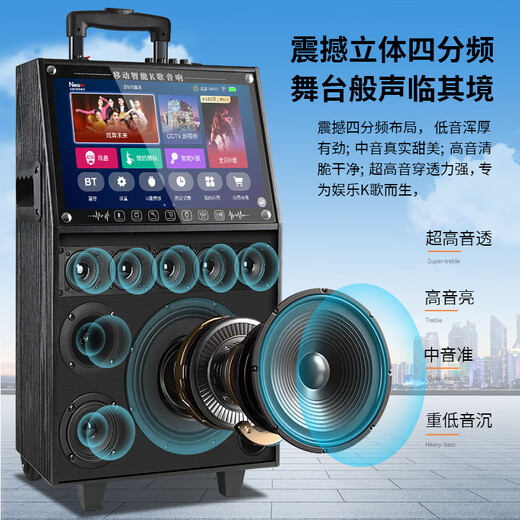 Konka square dance audio with display screen wireless microphone Bluetooth home singing karaoke all-in-one outdoor performance live broadcast song video high volume mobile trolley speaker 29-inch touch version + 2 microphones
