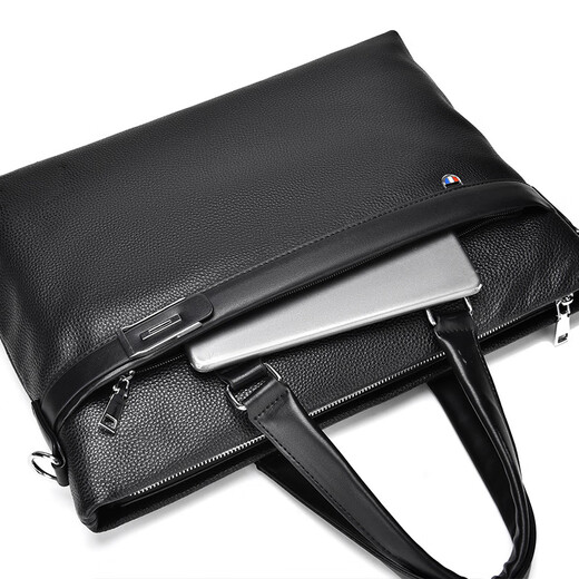 MOEPEQDAISHU Briefcase Men's Handbag Business Shoulder Messenger Bag Large Capacity Casual Commuting New Trendy Backpack Computer Bag Elegant Black + Genuine Leather Keychain 14 Inches