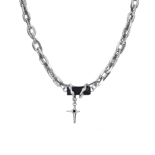 Oein Black Sapphire Silver Necklace Men's Niche Design Hip-Hop Twist and Stacked Handsome High Street Clavicle Chain Pendant Black Sapphire Silver Necklace 50cm+5cm