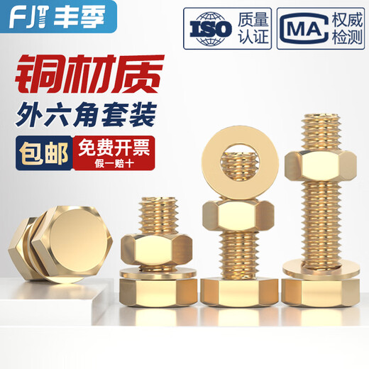 Fengji national standard pure copper full brass screw flat washer nut set external hexagonal bolt combination 4M5M6M8M10M12M16 M4*20-30 set