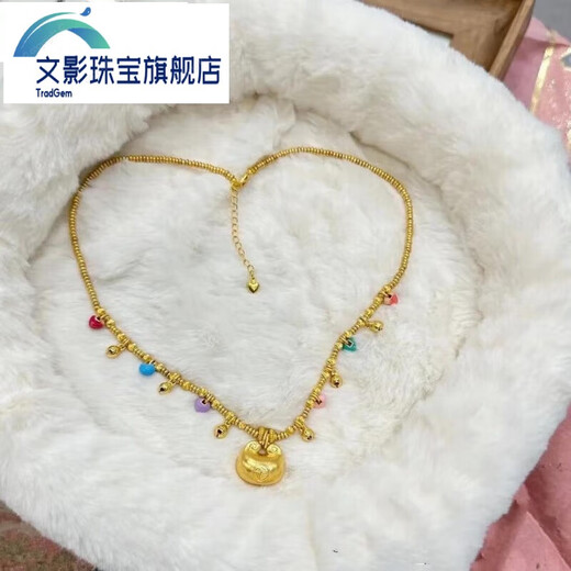 Wenying 999 pure gold 18k versatile small lucky bag enamel love pendant broken sweater chain necklace small lucky bag necklace