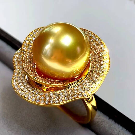 Fat Donglai's same style South Sea gold bead ring Philippines 18K gold diamond rich gold 15-16 shell pearl 15-16MM South Sea gold bead ring