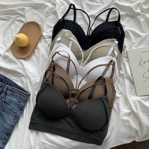Ji Yafuxia's new Korean style slim cross camisole bottoming outer wear all-in-one cup bra tube top beautiful back top for women black one size