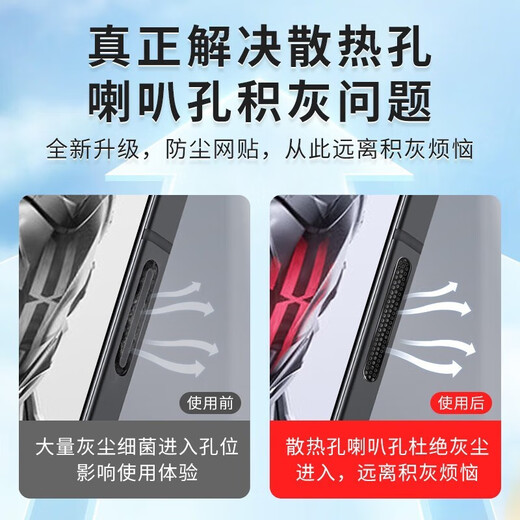 rurihai 适用红魔10pro/+/9pro/8pro散热风道口防尘罩网红魔8spro+/9spro+防尘高密开孔贴片手机贴 黑色【高密金属/散热通风口防尘贴】12片