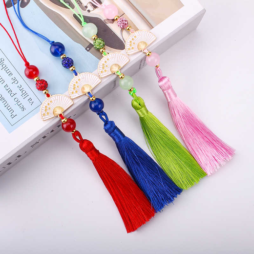Jingji diamond ball white fan with tassels white jade lotus hanging tassels cheongsam hanfu long tassel bookmark fan diy accessories diamond ball white fan with tassels mixed color 5 pack