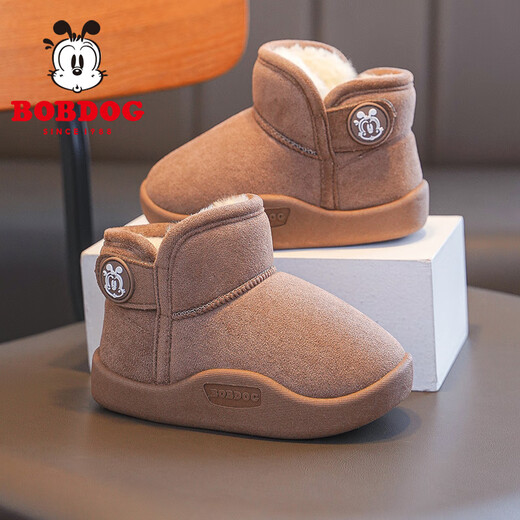 Babudou children's shoes winter warm children's snow shoes plus velvet thickening boys' toddler shoes 116345039 coffee brown 30