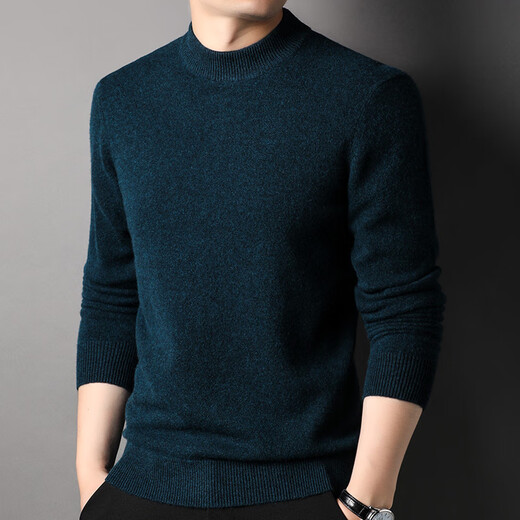 Hengyuanxiang Heavyweight 430G Thickened 100% Pure Wool Sweater Men's Half Turtle Collar Warm Sweater Men's Autumn and Winter Casual Sweater Light Khaki XL 390g Recommended 140-160Jin Jin equals 0.5 kg