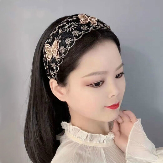 Rongxia hairband Korean wide-brimmed bow to cover white hair artifact mom Internet celebrity lace hairband pressure hairpin hairpin headband female black F107