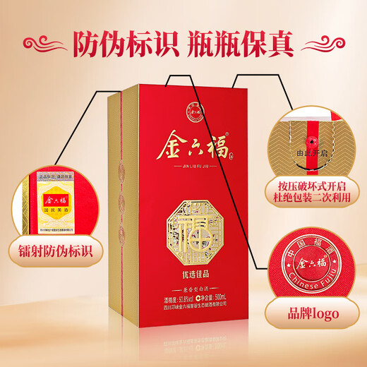 Jinliufu liquor and flavor type grain wine, grain wine, Sichuan famous wine, wedding banquet, wedding wine, new year's gift box, 50.8 degrees, 500mL, 6 bottles, preferred products, full box