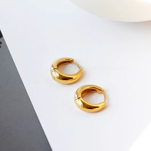 Satima 18k gold simple glossy metal hoop earrings women's plain hoop earrings 2025 new earrings diameter 1.5 cm