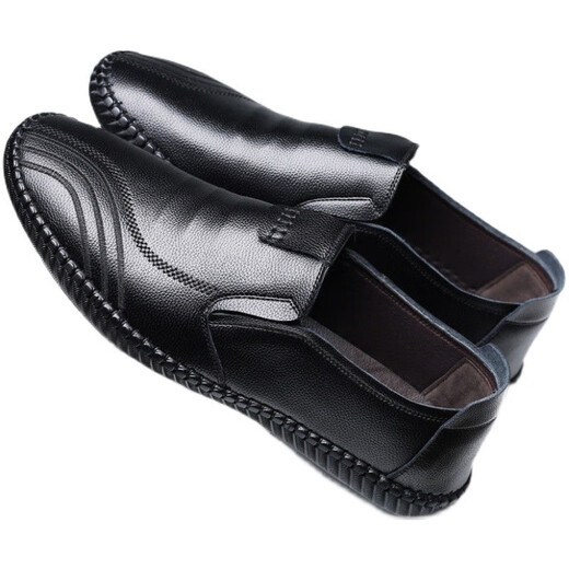 Dragonfly brand men's leather shoes, soft sole, soft surface, business non-slip, middle-aged and elderly dad's shoes, breathable footwear, comfortable, casual and versatile shoes, black 42