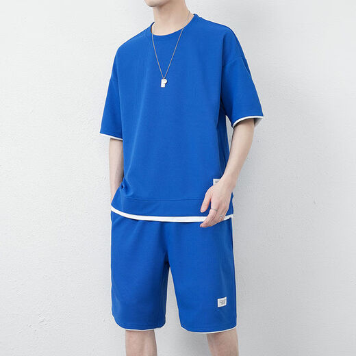 Star-Zhe Youth Clothes Men's Summer Waffle Ice Silk Short-Sleeve T-Shirt Men's Sports and Casual Set Men's Clothes A Set with Handsome Half-Sleeve Solid Color High-end Gray (X3880 Set) XL 115-140Jin[Jin equals 0.5 kg] Priority Shipping