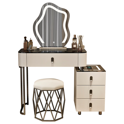 Xushansi Xueshu small apartment smart bedroom dressing table with wireless charging cabinet modern simple light luxury solid wood milk slate countertop + smart cabinet + cloud mirror (without stool, fully equipped 60cm desktop combination wireless charging +