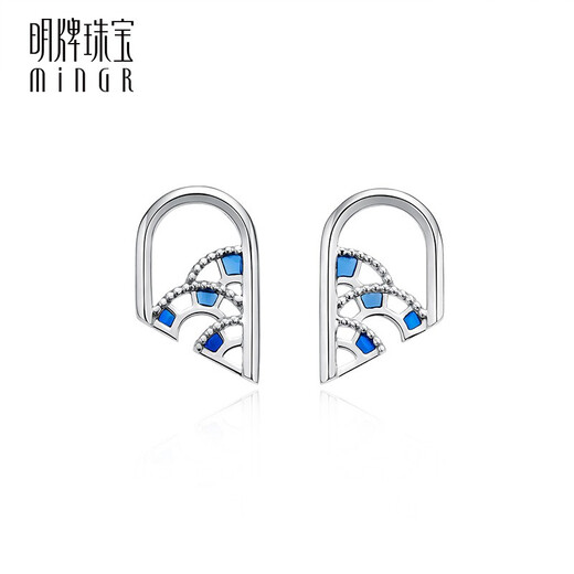 Ming brand jewelry platinum women's earrings PT950 ball line window earrings hollow earrings BFH0057 platinum picture window earrings about 1.37 grams