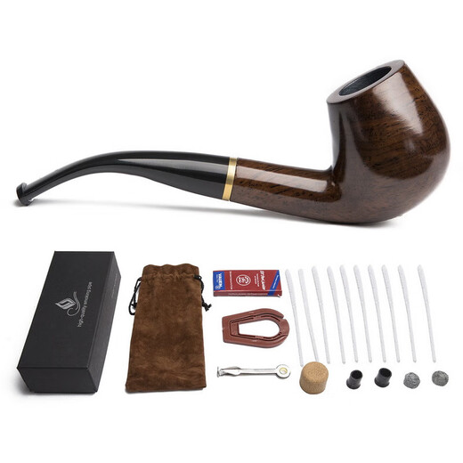 Ruoyan handmade solid wood pipe men's cigarette bag pot curved bucket ebony dry tobacco rod filter cigarette holder father elders gift