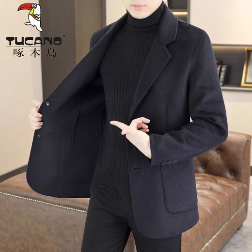 Woodpecker (TUCANO) Woolen Suit Men's 2024 Autumn and Winter New Suit Short Woolen Jacket Business Casual Top Men's Dark Gray XL 130-150Jin Jin equals 0.5 kg