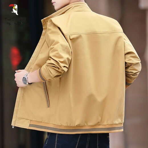 Woodpecker Brand Men's Clothing 2025 New Men's Jacket Pure Cotton Spring and Autumn Top Casual Stand Collar Jacket Men's Outerwear Black XL