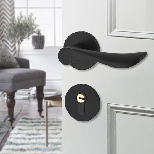 
Shantoulin Village black door lock bedroom universal indoor solid wood door split door lock modern simple magnetic door handle A style F9901 straight handle whole set of locks (magnetic lock body) + hinge door suction