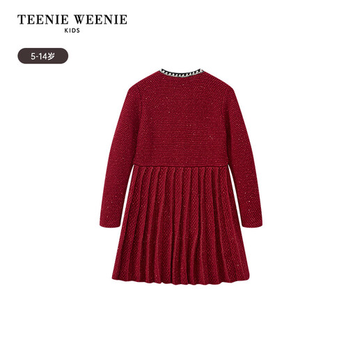 Teenie Weenie Bear Children's Wear 25 Years New Year Girls' Woolen Small Fragrance Style Pleated Dress Red 160cm