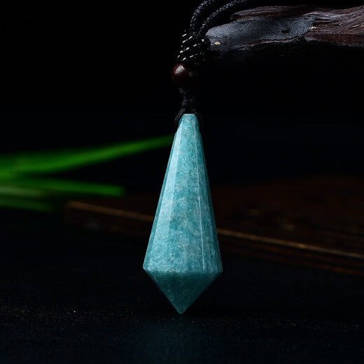 Yingyou natural amazonite rough stone pendant single-pointed 12-sided necklace holiday gift couple jewelry bag hanging keychain accessories pendant plus rope (4.5-5cm)