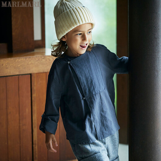 MARLMARL baby boys and girls shirts long-sleeved shirt 03 dark blue fukusa gift packaging gray 90 cm
