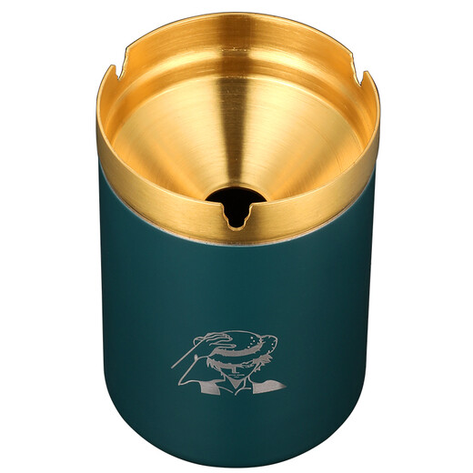 Oral multi-size copper ashtray thickened stainless steel funnel ashtray creative windproof artifact car ashtray portable high-end ashtray Luffy joint model retro green gold thick steel 2mm