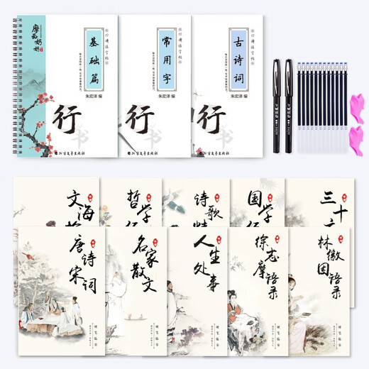 Golden branch leaf regular script calligraphy practice book for adults, calligraphy groove practice calligraphy, adult boys and girls fonts, beautiful pen, quick hard pen calligraphy practice book, 13 regular script books, with 2 pen holders, 2 pen holders, 10 refills