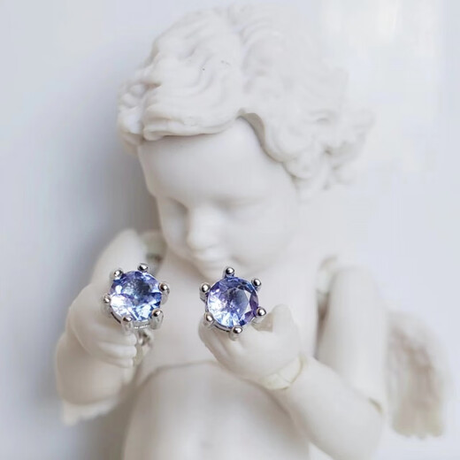 Rubik's Cube Tanzanite Stud Earrings 4mm Natural Light Color All-over Silver Screws Mini Not Easy to Lose Pair