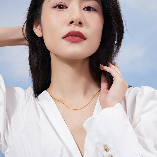 Saturday Fortune (ZLF) 18k gold necklace for women rose gold colored gold necklace O-shaped plain chain for girls yellow-41+5cm (0.8-1g) plain chain